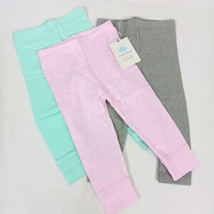 Cloud Island Baby Pants Girls 12M Pink Green Grey 3-Pack Leggings Toddler NWT